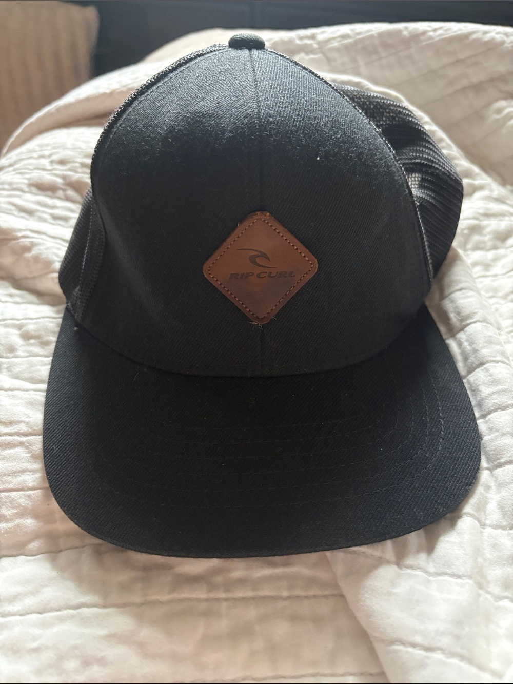 Rip Curl Black Hat with Brown Leather Patch